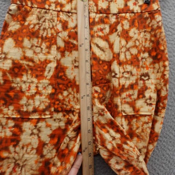 Zara Tie Dye Wide Leg Pants S Orange Beige Womens Linen Cotton Boho‎ Floral - Picture 8 of 12
